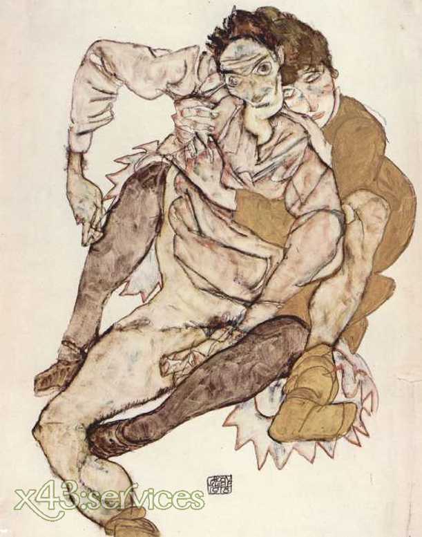 Egon Schiele - Sitzendes Paar - zum Schließen ins Bild klicken